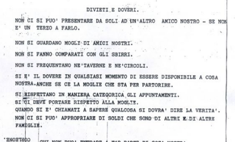 the statute of cosa nostra: here is the decalogue of