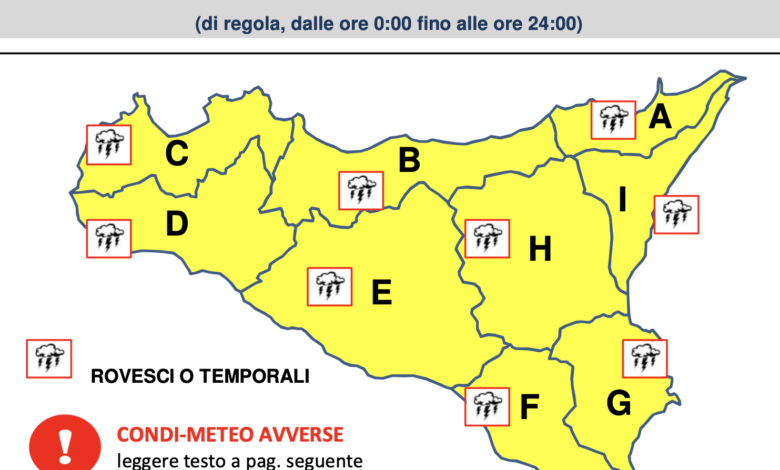 sicily, yellow weather warning for tomorrow