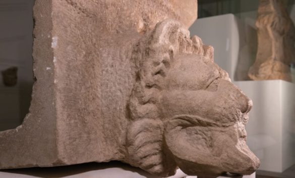 Una testa di leone in marmo scoperta durante gli scavi a Selinunte