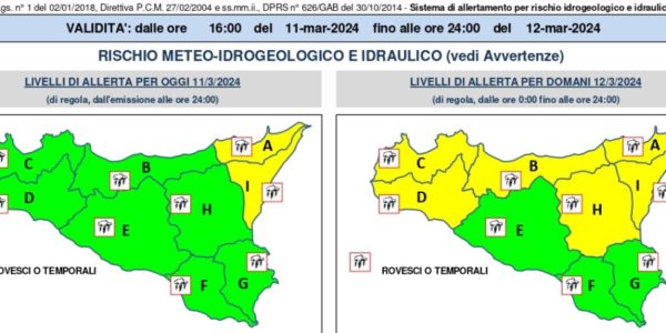 Maltempo, domani allerta gialla su gran parte della Sicilia